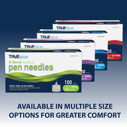 TRUEplus 5-Bevel Sterile Pen Needles, 32G x 4mm (5/32 Inch), 50 Count | For Use with Pen Injection Device, Single-Use Needles, Compatible Thread with Major Pen Devices, Silicone Coated