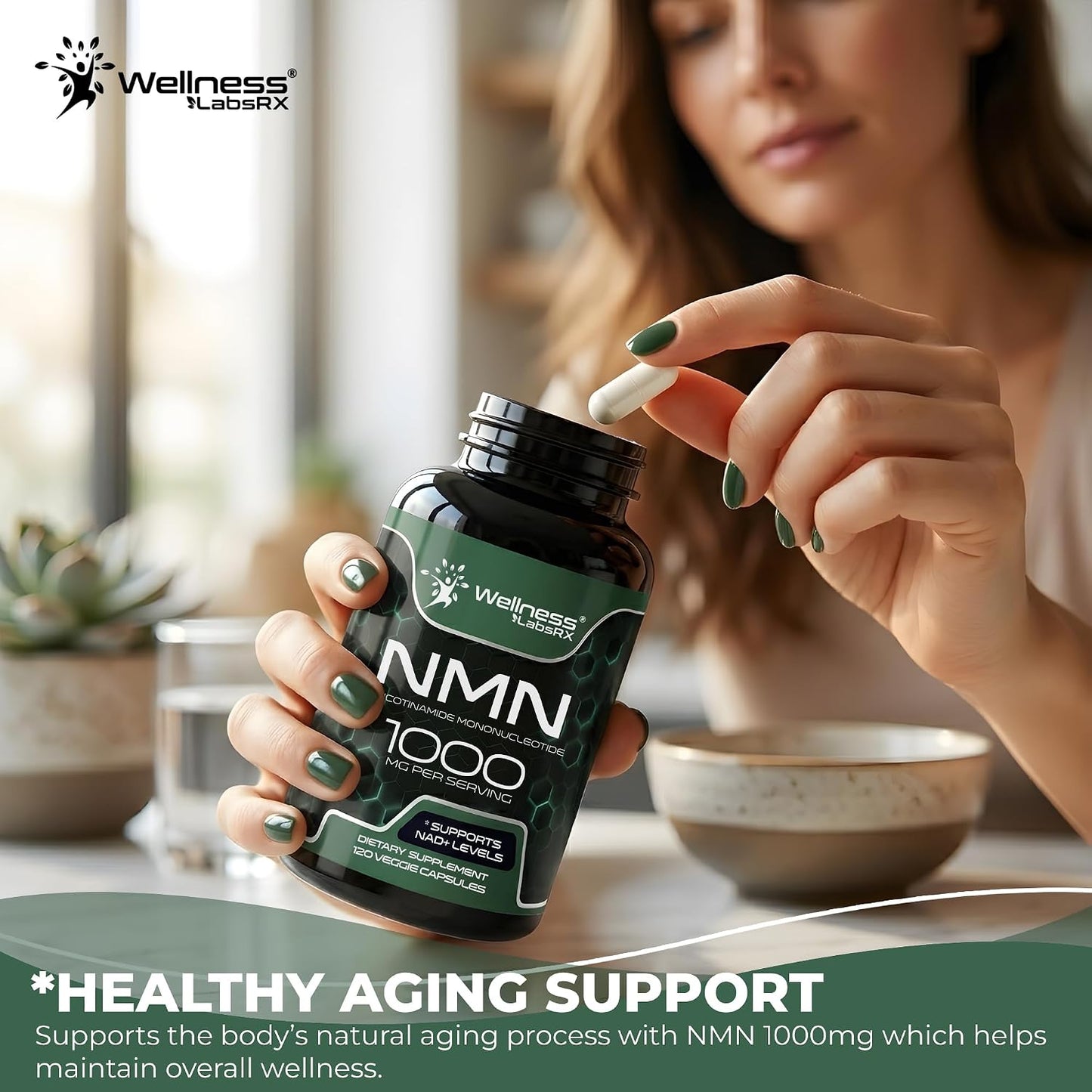NMN Supplement 1000mg Pure Organic Nicotinamide Mononucleotide - NMN NAD Supplement for Anti-Aging, Longevity, Cellular, and Energy Supplements – Suitable for Women and Men Energy Support - 120 Count