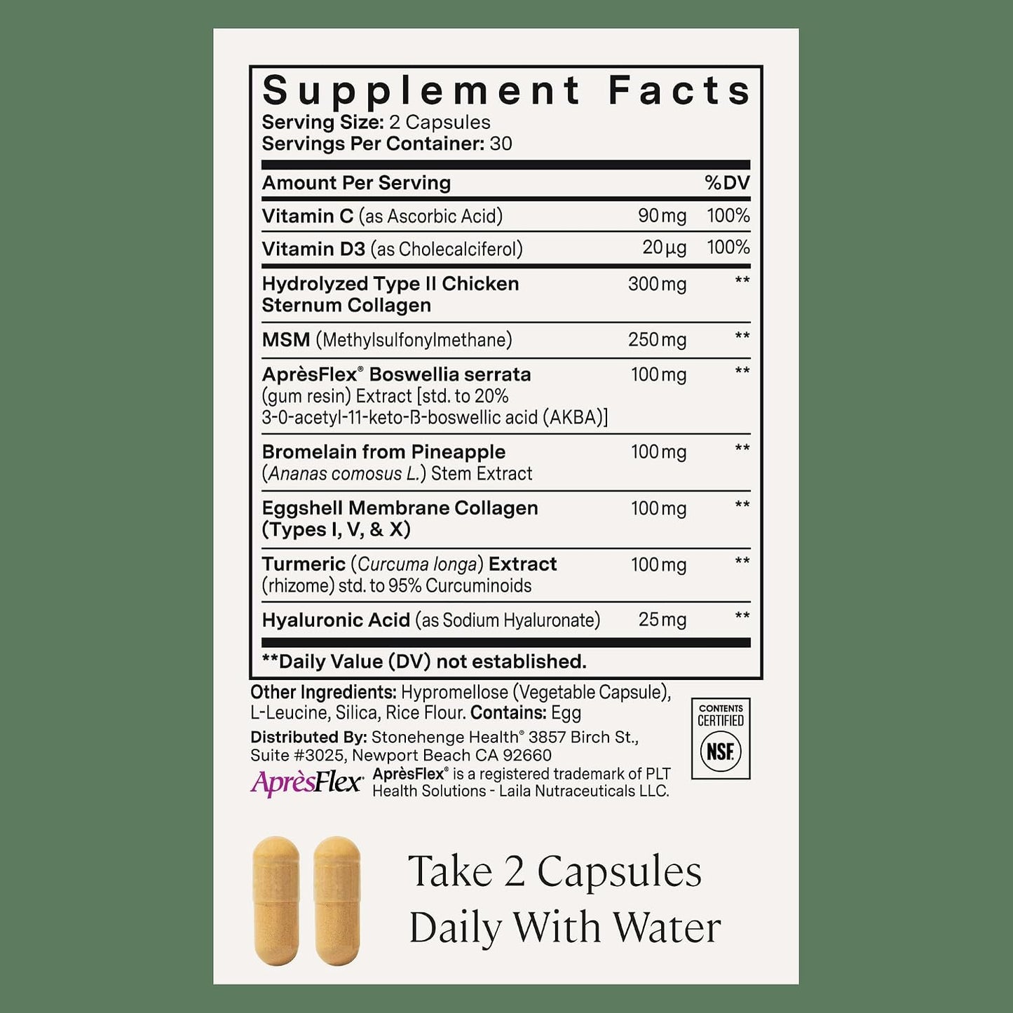 Stonehenge Health Dynamic Joint Health Supplement – Fast-Acting Support with AprèsFlex® Boswellia, MSM, Multi-Type Collagen, Turmeric, Bromelain, Vitamins C & D3 60 Count (Pack of 2)
