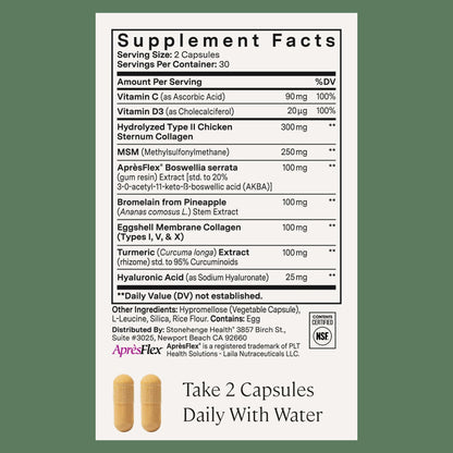 Stonehenge Health Dynamic Joint Health Supplement – AprèsFlex® Boswellia Serrata Fast-Acting Joint Support & Comfort – MSM, Multi-Type Collagen, Turmeric, Bromelain, Vitamins C & D3 | 60 Capsules