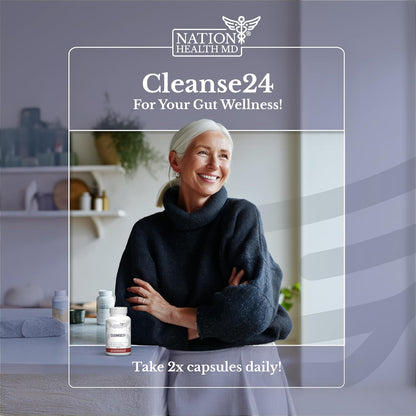 Cleanse24 | Intestinal Cleanse for Humans with Wormwood | Gut Cleanse for Men & Women, Herbal Intestinal Cleanse, Papaya, Black Walnut, 30 Days Supply, 60 Capsules