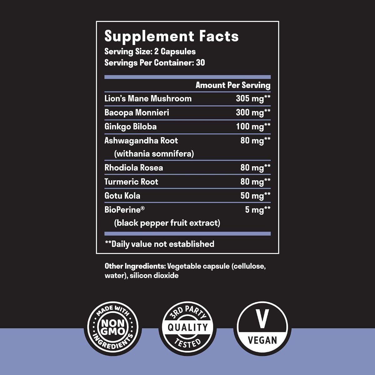 Brain Support Supplement - Natural Memory and Focus Supplement with Lion’s Mane, Ginkgo Biloba, Bacopa Monnieri & Ashwagandha Root - Natural Nootropics & Brain Booster | 60 Capsules