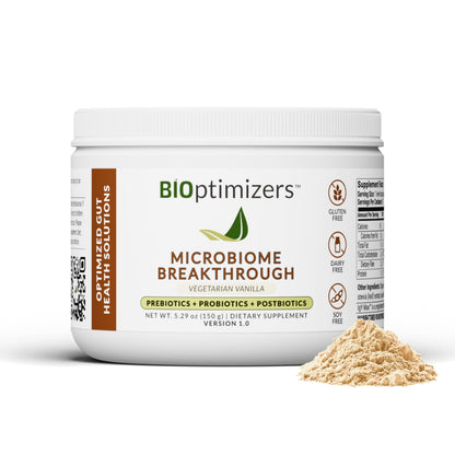 Microbiome Breakthrough™ Gut Support Powder – Vegetarian Vanilla – With Probiotics, Prebiotics, and IgY Max® – Source of L-Glutamine – Supports Digestive Comfort, Gas & Bloating Relief 30 Servings*