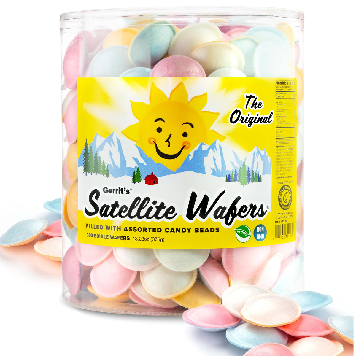 Gerrit's Original Satellite Wafers, Filled with Assorted Candy Beads, 100 Count Tub (4.41 oz)