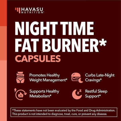 Night Time Fat Burner for Weight Loss Support for Men and Women, 60 Count | Appetite Suppressant and Overnight Metabolism Booster with Melatonin for Sleep Support, Vegan, Gluten Free, 60 Servings