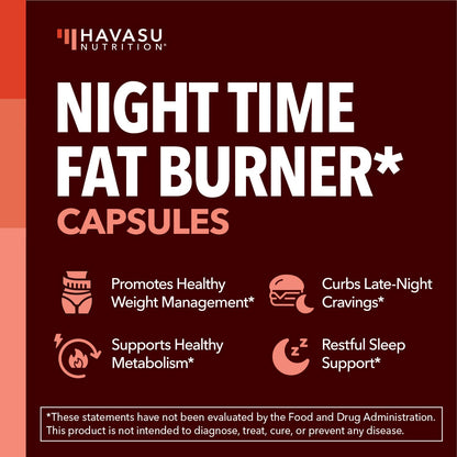 Night Time Fat Burner for Weight Loss Support for Men and Women, 60 Count | Appetite Suppressant and Overnight Metabolism Booster with Melatonin for Sleep Support, Vegan, Gluten Free, 60 Servings