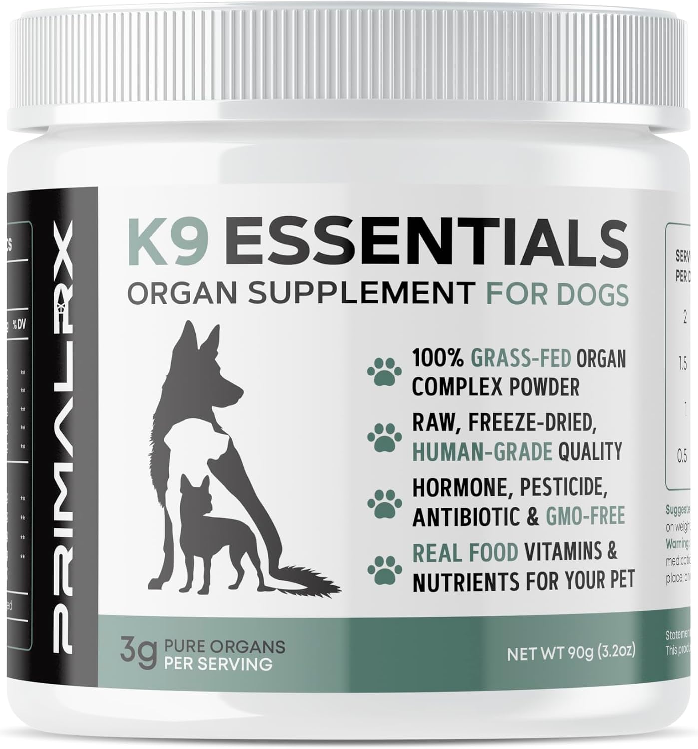 K9 Essentials Organ Supplement for Dogs, Human-Grade Grass Fed Freeze-Dried Beef Organ Powder, 9-Organ All-in-One Dog Multivitamin Meal Topper for Gut, Joint & Skin Support, 90g