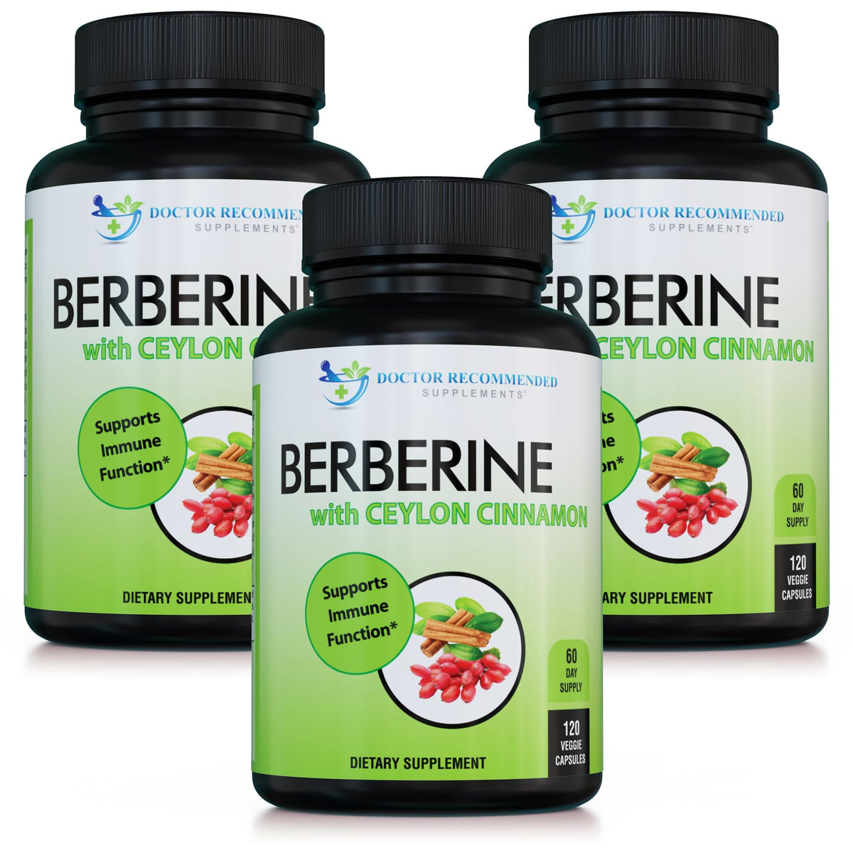 DOCTOR RECOMMENDED SUPPLEMENTS Berberine with Ceylon Cinnamon - 1200mg Berberine & 100mg Organic Ceylon Cinnamon - 120 Veggie Capsules, Healthy Immune System & Gastrointestinal Wellness