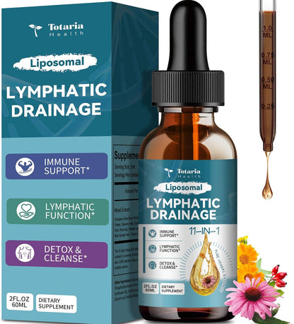 Liposomal Lymphatic Drainage Drops - 11 In 1 Organic Lymphatic Drainage Supplement with Burdock Root, Echinacea, Elderberry, Calendula, Cleavers Herb, Dandelion Supports Lymphatic Health 2 FL.OZ
