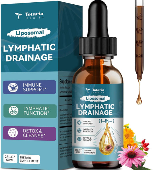 Liposomal Lymphatic Drainage Drops - 11 In 1 Organic Lymphatic Drainage Supplement with Burdock Root, Echinacea, Elderberry, Calendula, Cleavers Herb, Dandelion Supports Lymphatic Health 2 FL.OZ
