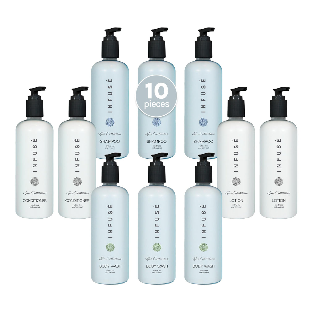 1-Shoppe Aquavera 10 Piece Ecobox All-In-Kit | White Tea and Coconut Soap | 3 Shampoo