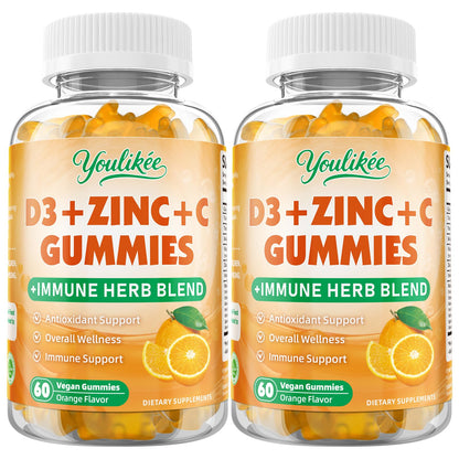 Vitamin C + D3 5000IU + Zinc Gummies for Adults, Orange Flavor, 60 Count | Immune Support supplement with Elderberry, Echinacea & Mullein Leaf - Antioxidant Support, Sugar Free