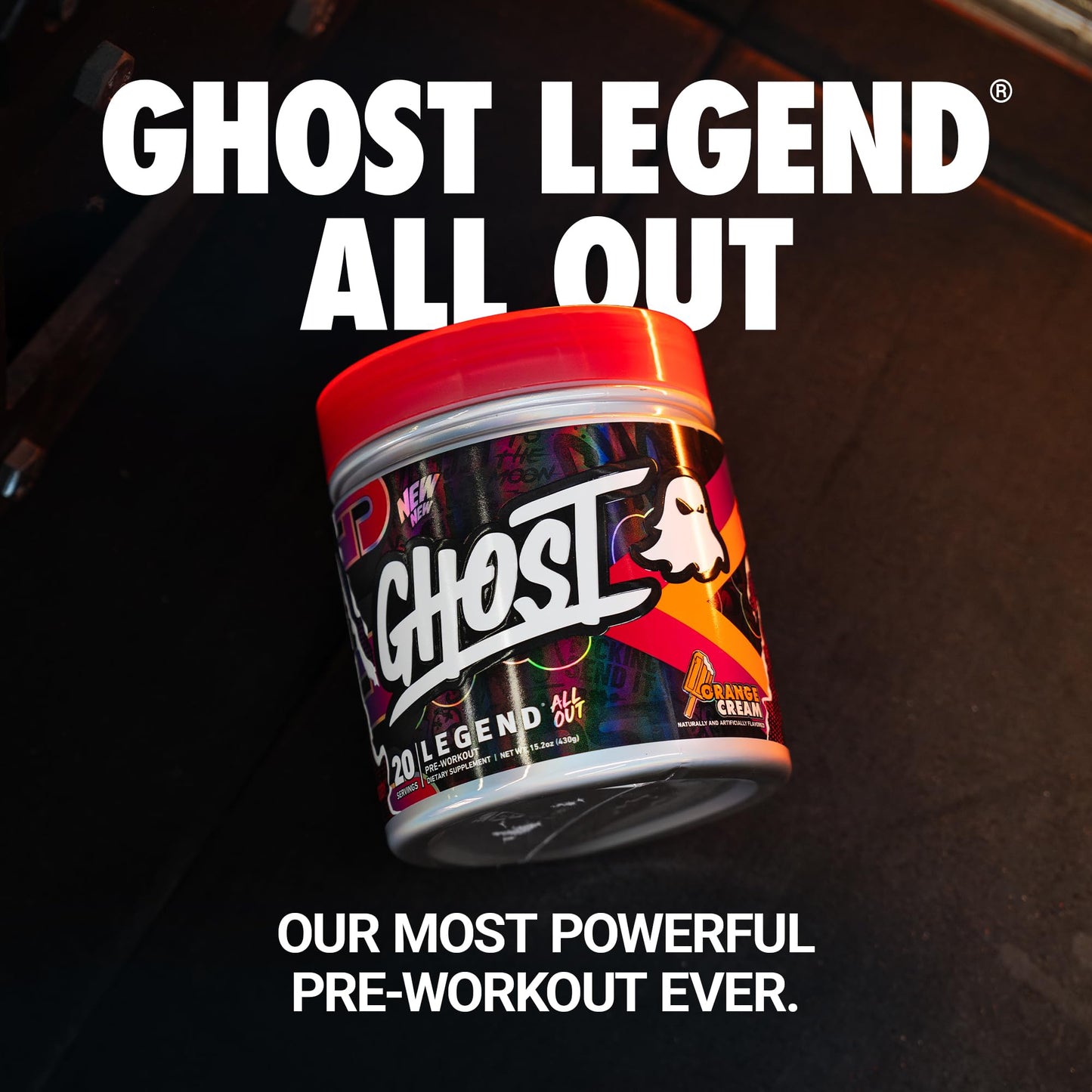 GHOST Legend All Out Pre-Workout Powder, Strawbango - 20 Servings - Preworkout Drink Mix Supplement for Men & Women - Energy & Pumps - Caffeine, Beta Alanine, Betaine, NO3-T- Sugar Free