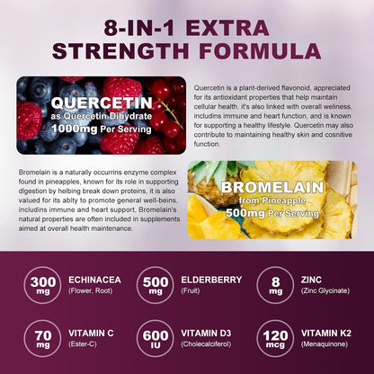 (2 Pack) Quercetin Gummies - Quercetin with Bromelain 2378mg - Blend with Elderberry, Echinacea Purpurea Extract, Zinc, Vitamin C,D3,K2, Complex Supports Immune, Cardiovascular & Respiratory Function