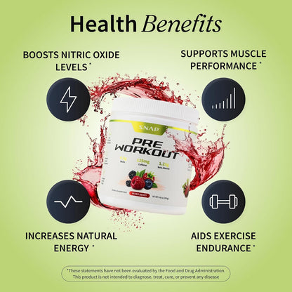 Snap Supplements Beet Root Powder Natural Pre Workout for Men Women, 30 SRV | Plant-Based Energy, Nitric Oxide , Blood Flow, & Endurance Support - Clean Pre Workout for Active Adults, Vegan, Sugar-Free