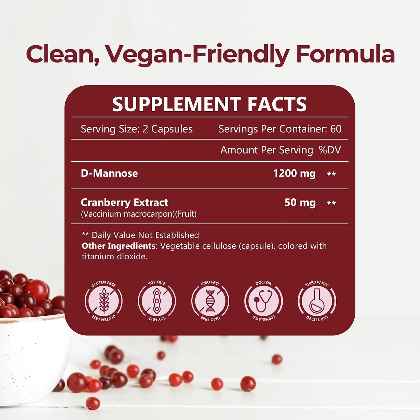 NATURE TARGET D-Mannose 1200mg Supplements with Cranberry - 120 Capsules | D Mannose for Women Promotes Urinary Tract Health, Bladder Cleanliness & Antioxidant Support - Non-GMO, Gluten-Free & Vegan