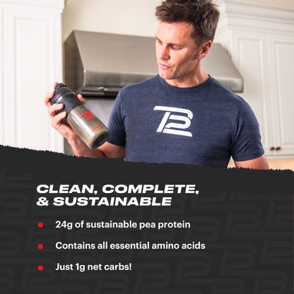 TB12 Plant Based Protein Powder by Tom Brady, 24g of Vegan Pea Protein, Low Sugar