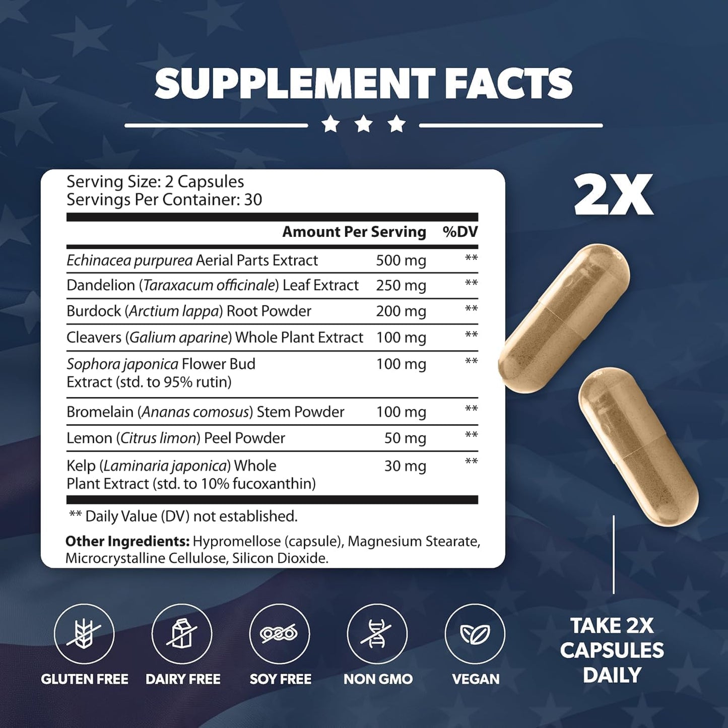 LymphaVive | Lymphatic Drainage Supplements | Lymph System Support, For Men & Women, Bromelain, Echinacea, Burdock Root, Dandelion, Rutin, 30 Days Supply, 60 Capsules