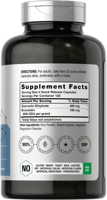 Quercetin with Bromelain Supplement | 240 Capsules | Non-GMO and Gluten Free