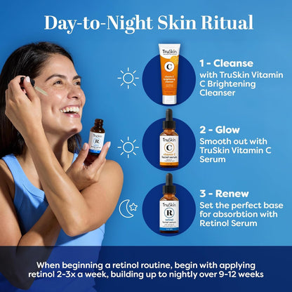 TruSkin Retinol Serum for Face with Hyaluronic Acid & Cica, 1 fl oz | Gentle overnight retinoid serum with Vitamin E helps visibly smooth fine lines, refines skin texture for renewed-looking skin