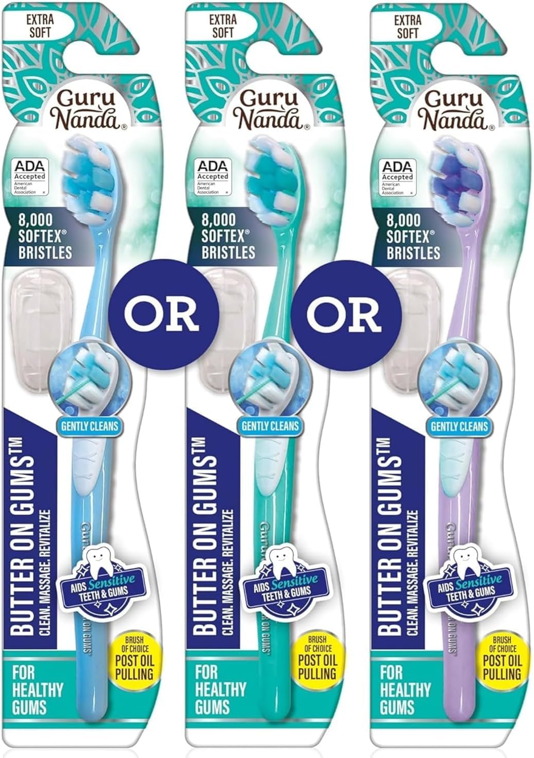 GuruNanda Butter On Gums Toothbrush, ADA Accepted, with 8000+ Ultra Soft Softex Bristles for Sensitive & Receding Gums, Perfect for Whiter Teeth, 8 Ct