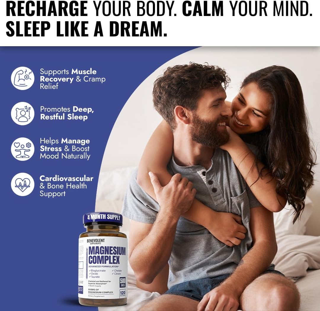 Premium Magnesium Capsules 500mg, High Absorption Formula Chelated Buffered Citrate to Support Digestion, Bone, Sleep & Muscle Health – Magnesium Complex - 120 Capsules