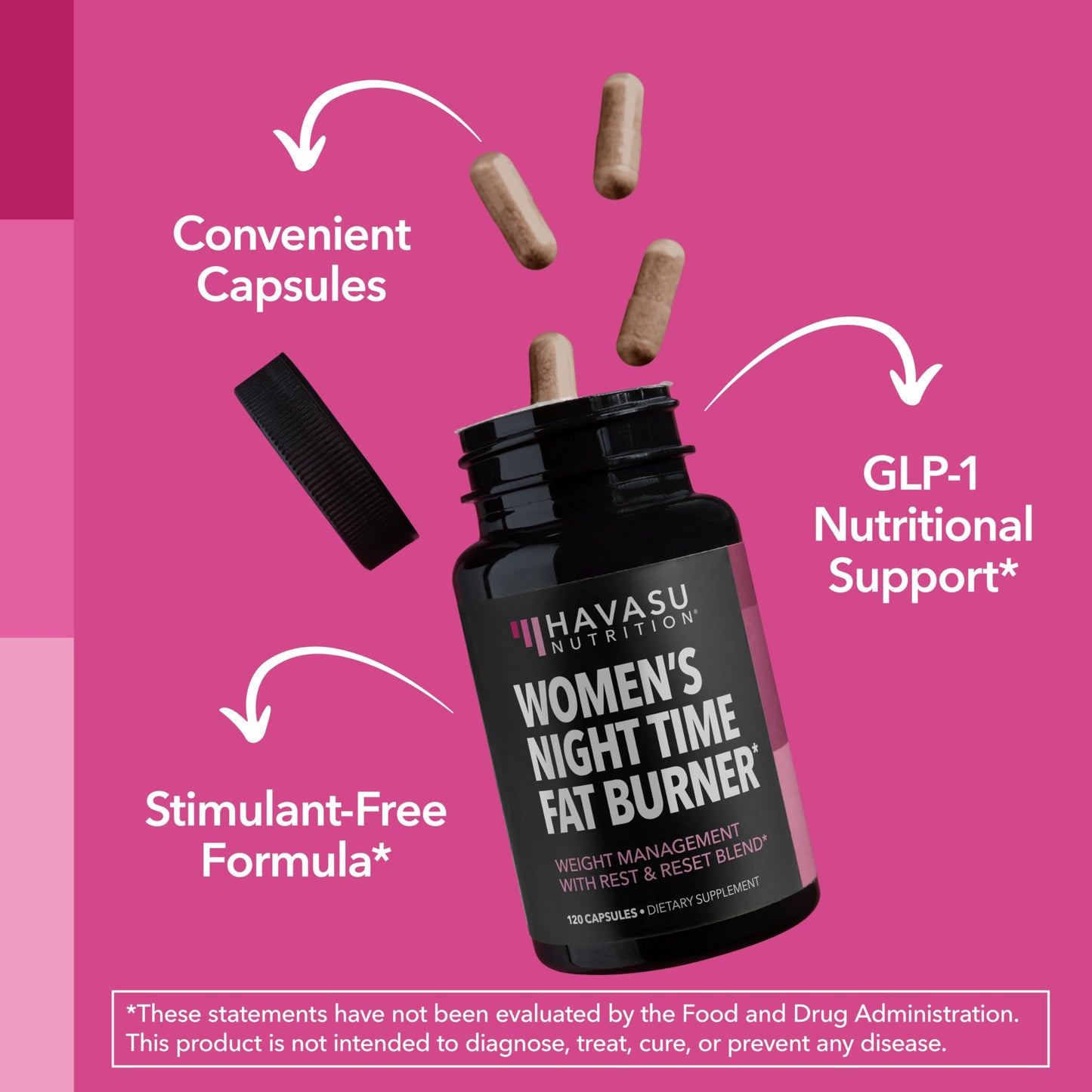 Night Time Fat Burner for Women, Belly Fat & Weight Loss Support, 60 Count | Appetite Suppressant and Overnight Metabolism Booster with Melatonin for Women, Vegan, Gluten Free, 60 Servings