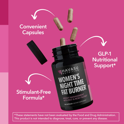 Night Time Fat Burner for Women, Belly Fat & Weight Loss Support, 60 Count | Appetite Suppressant and Overnight Metabolism Booster with Melatonin for Women, Vegan, Gluten Free, 60 Servings
