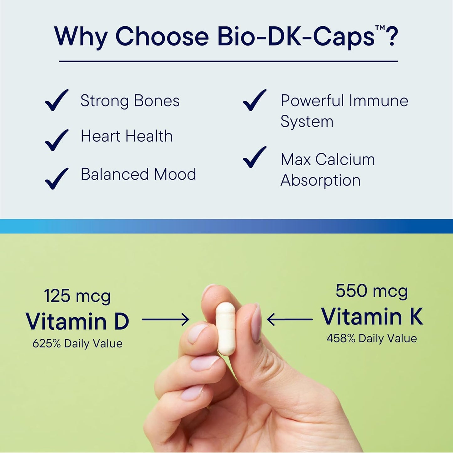 BIOTICS RESEARCH Bio-DK Caps™–Emulsified Vitamin D and K, Vitamin D3 125 mcg & Vitamin K (k1,k2) 550 mcg- MK7– Vitamin D3 K2 K1, Stronger Bones, Musculoskeletal Strength, Healthy Heart & BMI 60 Caps
