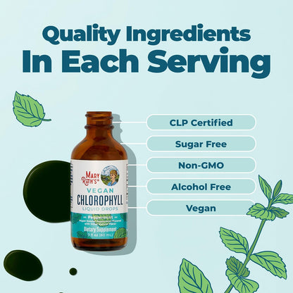 MARYRUTH'S Chlorophyll Liquid Drops | Clean Label Project Certified® | Vegan | Non-Diluted Liquid Chlorophyll| Mulberry Derived Supplement for Ages 14+ | Non-GMO | Delicious Minty Flavor | 2 Fl Oz