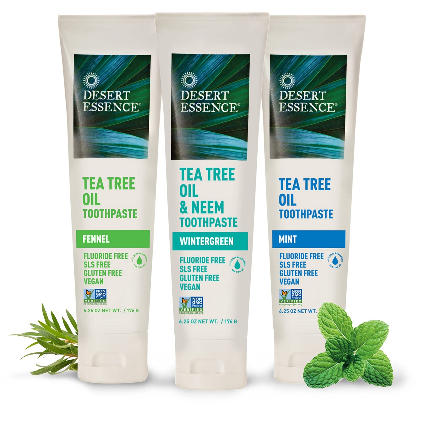 Desert Essence Tea Tree Oil Toothpaste - Mint - 6.25 Ounce - Refreshing Taste - Deep Cleans Teeth & Gums - Helps Fight Plaque - Sea Salt - Pure Essential Oil - Baking Soda - Promotes Healthy Mouth