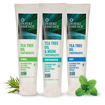 Desert Essence Tea Tree Oil Toothpaste - Mint - 6.25 Ounce - Refreshing Taste - Deep Cleans Teeth & Gums - Helps Fight Plaque - Sea Salt - Pure Essential Oil - Baking Soda - Promotes Healthy Mouth