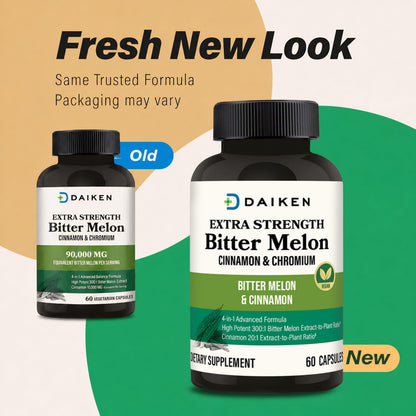 DAIKEN Bitter Melon, Cinnamon & Chromium, 100% Vegetarian Bitter Melon Capsules with Cinnamon Chromium & Zinc, 60 Capsules