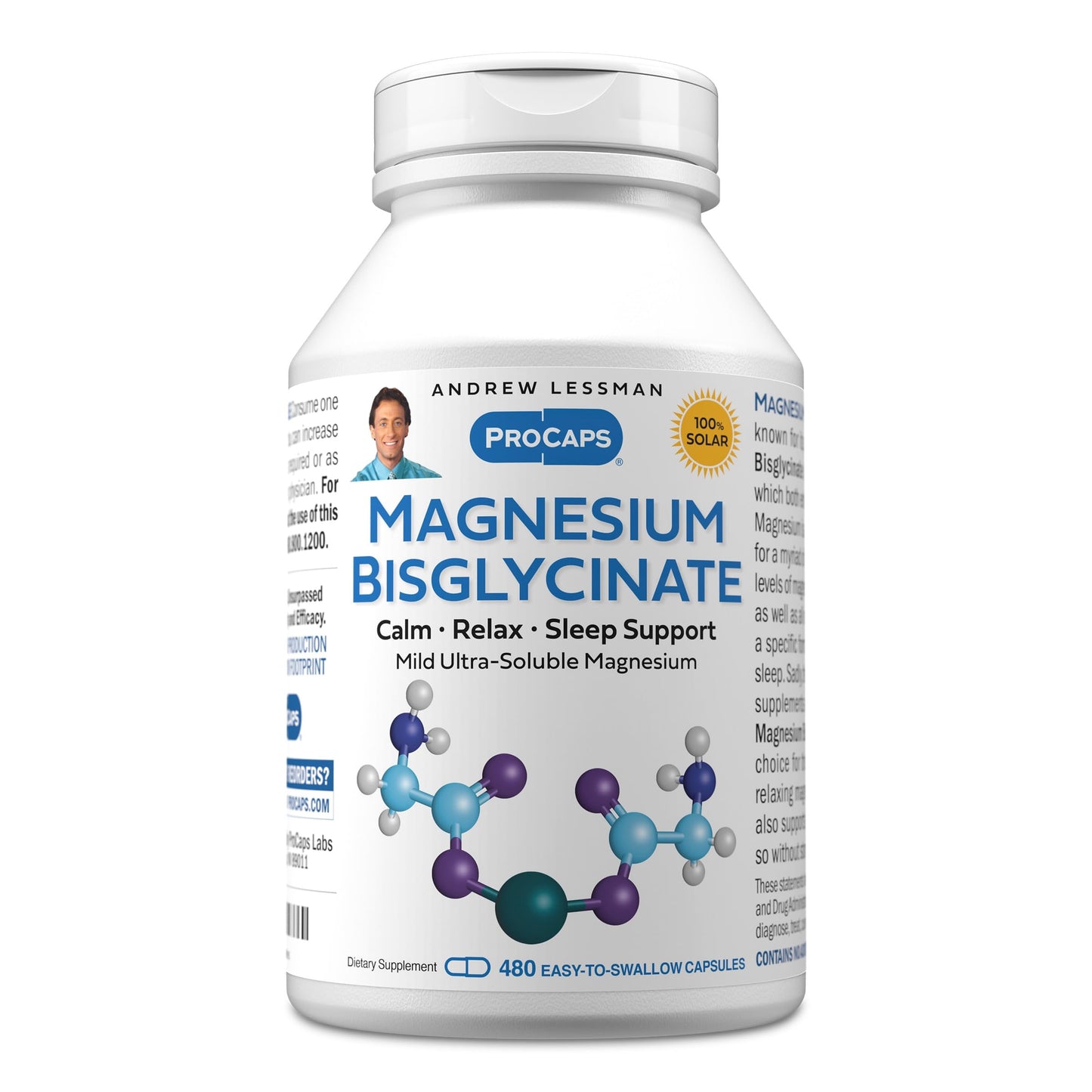 Andrew Lessman ProCaps Magnesium Bisglycinate, 240 Capsules | Magnesium bisglycinate providing gentle, highly bioavailable magnesium in convenient easy-to-swallow capsules.