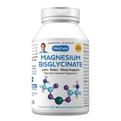 Andrew Lessman ProCaps Magnesium Bisglycinate, 240 Capsules | Magnesium bisglycinate providing gentle, highly bioavailable magnesium in convenient easy-to-swallow capsules.