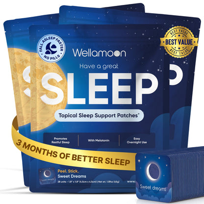Wellamoon Original Sleep Patches for Adults Extra Strength | Easy-to-Apply Sleep Patch with Melatonin & Valerian | Relax & Wake Up Refreshed | Long-Lasting Night Comfort for Men & Women | 28 Patches