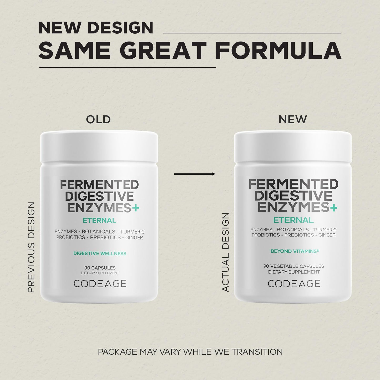 Codeage Fermented Digestive Enzymes Supplement 3-Month Supply - 14 Digestive Enzymes, Probiotics, Prebiotics, Fermented Botanicals, Plant-Based Multi Pancreatic Enzymes - 1 Capsule a Day - 90 Capsules