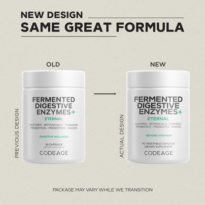 Codeage Fermented Digestive Enzymes Supplement 3-Month Supply - 14 Digestive Enzymes, Probiotics, Prebiotics, Fermented Botanicals, Plant-Based Multi Pancreatic Enzymes - 1 Capsule a Day - 90 Capsules