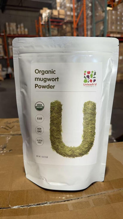 UNLEASH'D ORGANIC Organic Mugwort Powder 16 oz 100% Pure and Organic Green Superfood Promotes Qi and Blood Circulation