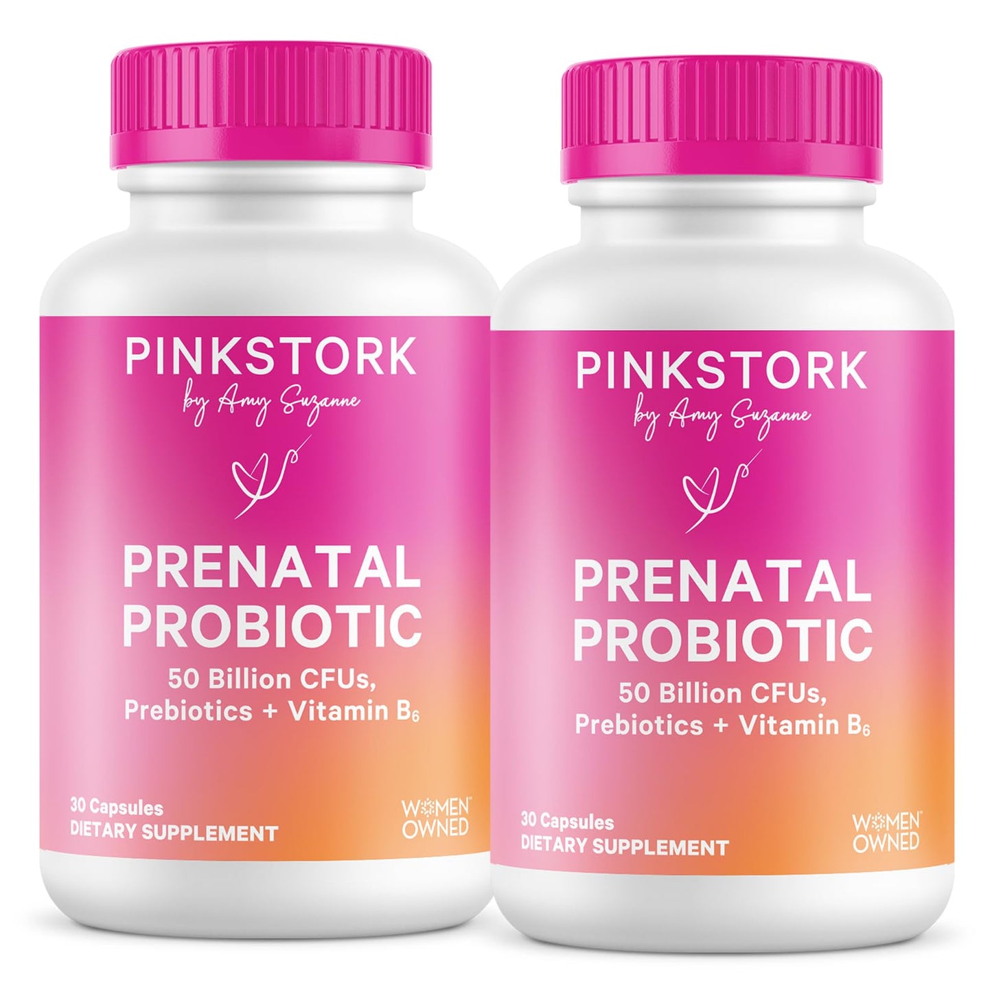 Pink Stork Prenatal Probiotic for Women with 50 Billion CFU, 30 Capsules | Added Vitamin B6 + Prebiotics, Morning Sickness Support, Vegan & Gluten-Free, Digestive, Immune, + Gut Health