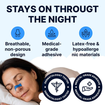 Wellamoon Nose Strips for Breathing (30 Ct) - Breathe Easy & Right Nasal Strips for Snoring & Sleeping - Oil & Sweat Proof Adhesive Snoring Solution- Improves Oxygen Intake, Sleep & Reduces Snoring