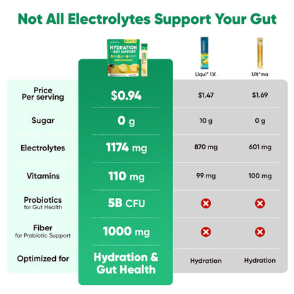 Venture Pal Sugar Free Hydration Packets + Gut Health Electrolytes Powder | Liquid Daily IV with 7 Electrolytes, 5 Vitamins, Probiotics & Fiber for Dehydration Relief and Gut Health Support
