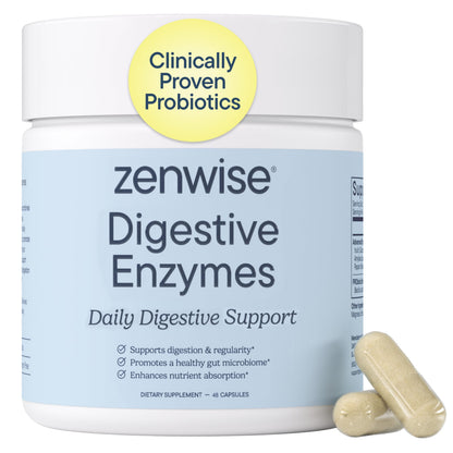 Zenwise Health Digestive Enzymes, Probiotics, for Gut Health Bloat - 180 CT | Multi Enzymes, Probiotics, Bromelain, Papaya, DE111 Probiotics Prebiotics, Gas and Bloating Relief, Vegetarian