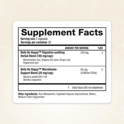 RidgeCrest Herbals Belly Be Happy - 60 Capsules - Digestive Comfort Support - Non-GMO