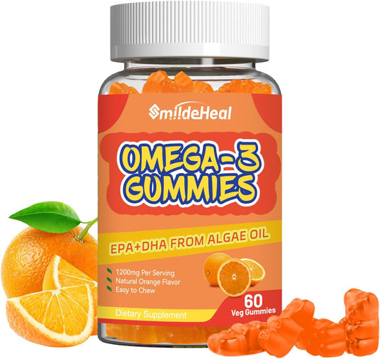 Omega 3 Gummies Supplement 1000mg, High Absorption DHA & EPA, Heart, Brain & Joint Support, Extra Strength Fish Oil Omega 3 Gummies Vitamins, 60 Count