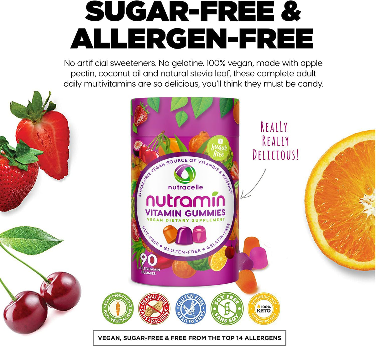 NUTRAMIN Daily Vegan Keto Multivitamin Gummies Vitamin C, D2, and Zinc for Immunity