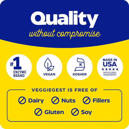 Enzymedica VeggieGest - Digestive Enzyme Supplement for Women & Men, Enzymes for Digestion & Gut Health Support, Support for Vegetarian/Vegan Diets, Helps Gas & Bloating, Gluten Free - 90 Caps