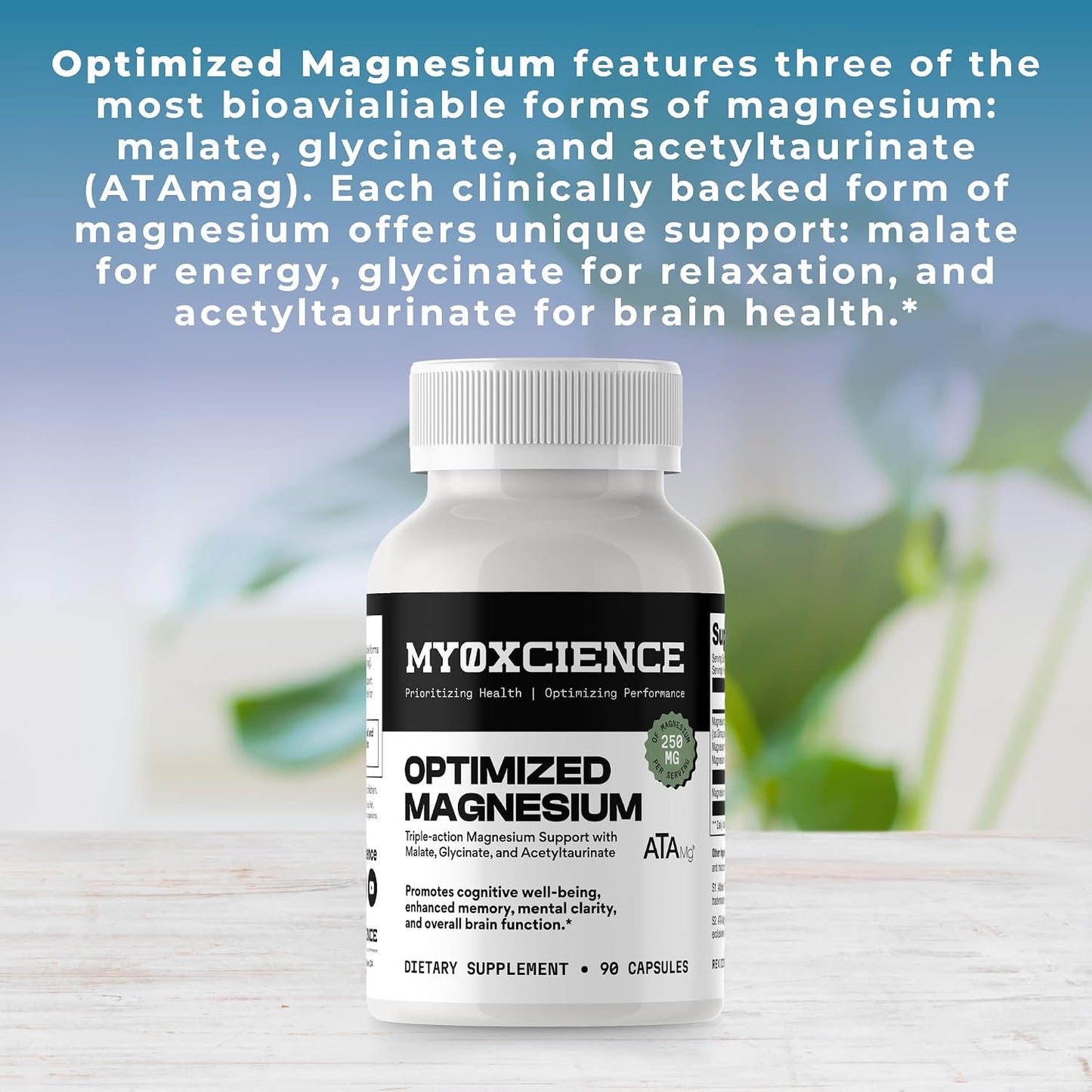 MYOXCIENCE Optimized Magnesium Glycinate + Magnesium Taurate (as ATAmag®) for High Brain Bioavailability to Support Stress Relief and Sleep | 30 Servings