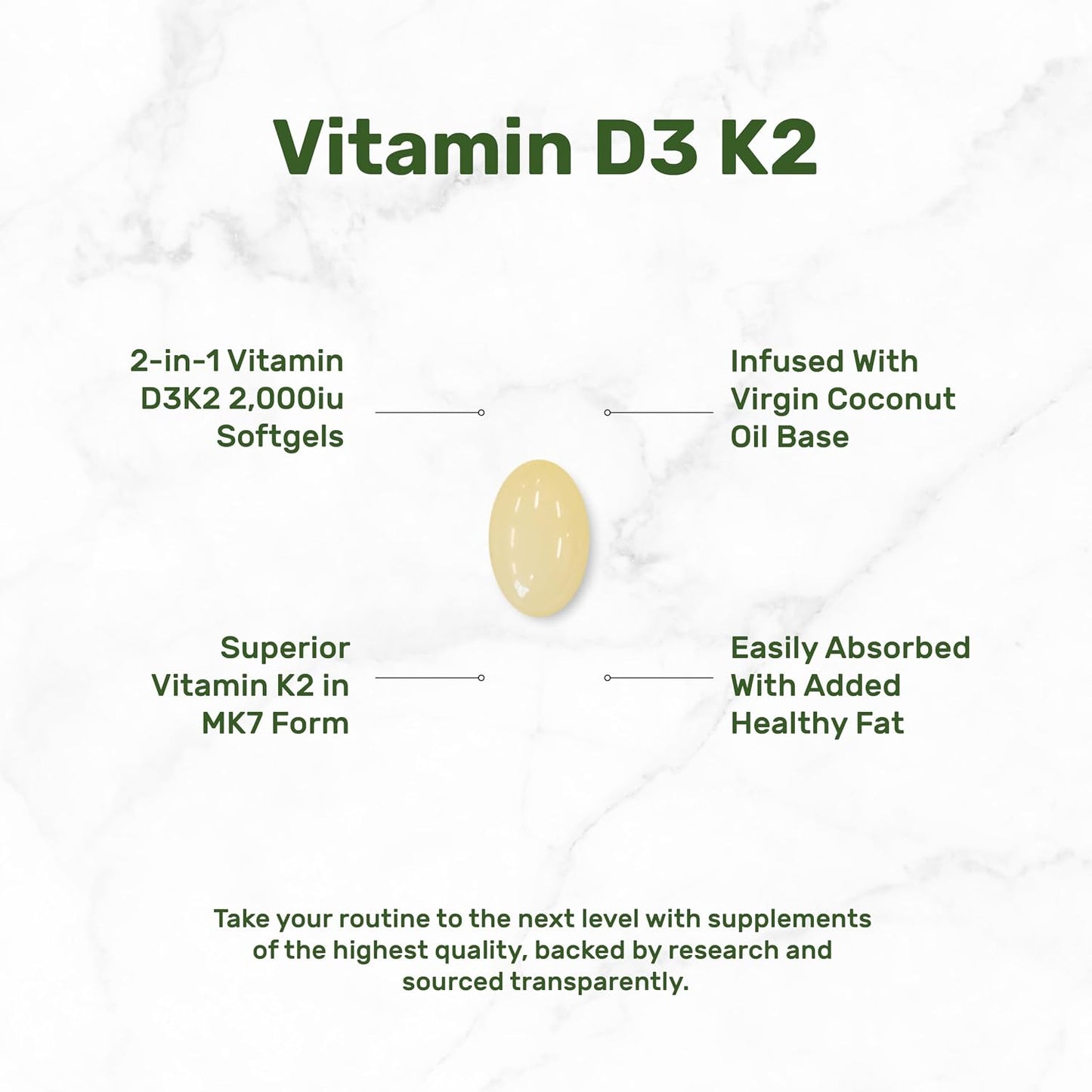 DEAL SUPPLEMENT Vitamin D3 2,000 IU + K2 MK7 50mcg Softgels | 2-in-1 Complex with Virgin Coconut Oil | Supports Heart, Bone, Teeth & Immune Health | Easy to Swallow