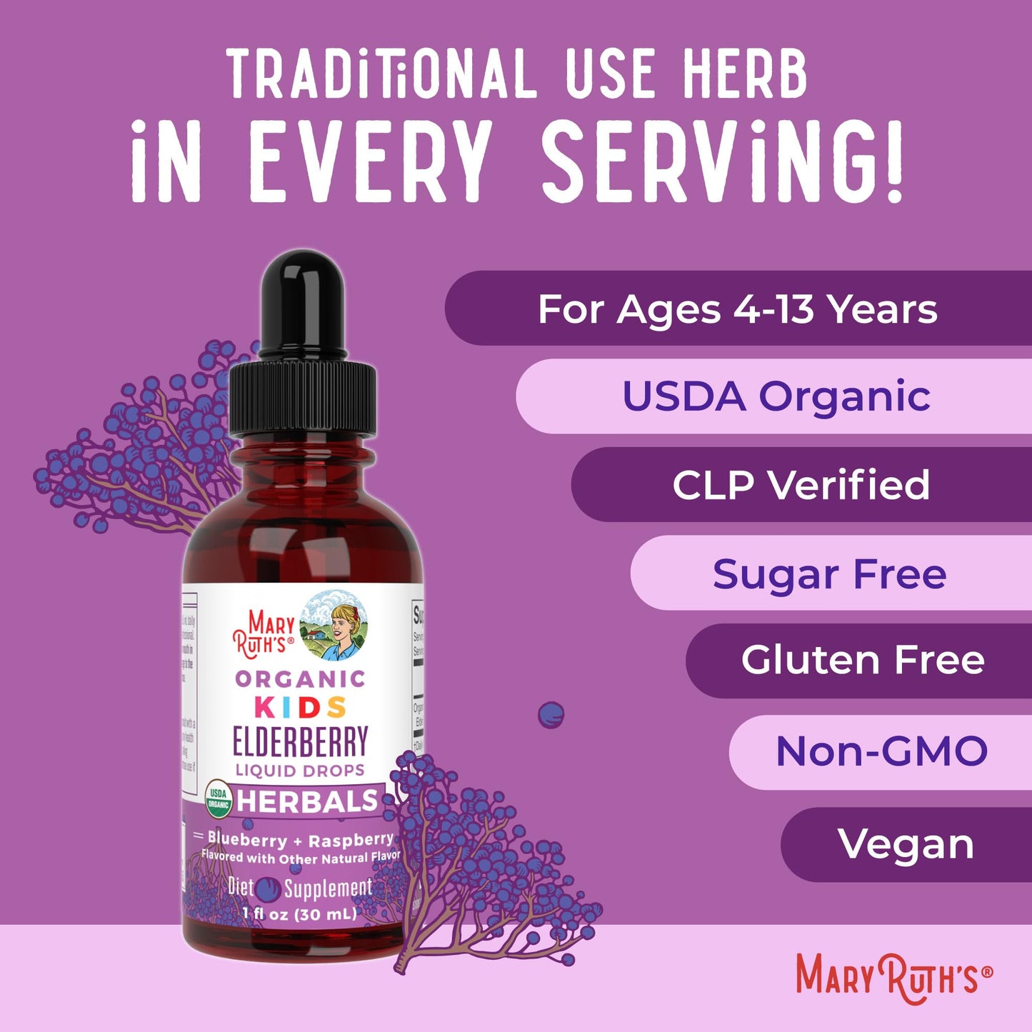 MARYRUTH'S Elderberry Liquid Drops for Adults & Kids | Immune Support | Antioxidant | 150mg Elderberry Extract | USDA Organic | CLP Purity Award | Sugar Free | Vegan | Non-GMO | Gluten Free | 1 oz